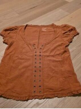 Anthropologie Burnt Orange Eyelet-Trim Short Sleeve Tee